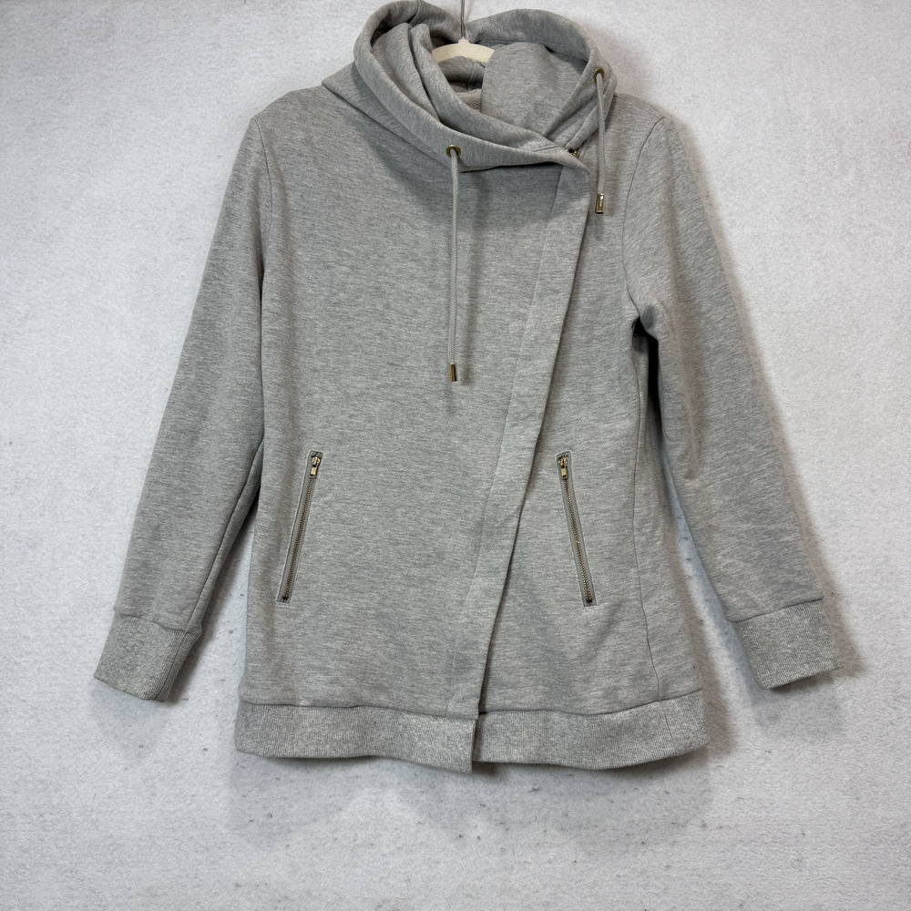 Bou Jeloud Jacket Womens Small Gray French Terry Hooded Asymmetrical Zip 353020